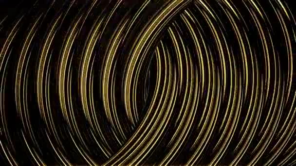 Close-up voor abstracte gedraaide gouden kettingen bewegen langzaam, naadloze lus. Animatie. Gele hypnotiserende gebogen ringen die eindeloos stromen. — Stockvideo