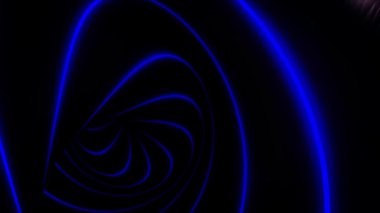 Siyah arka plan üzerinde bir spiral hareket kaprisli kavisli mavi neon çizgilerin soyut animasyon. Animasyon. Fütüristik neon tünel