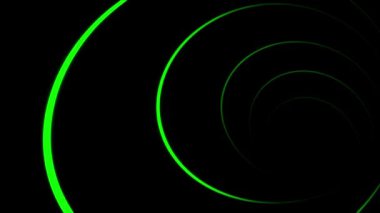 Siyah arka plan üzerinde bir spiral hareket sonsuz dönen renkli neon çizgi soyut animasyon. Animasyon. Fütüristik neon tünel