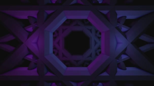 Abstrakte Animation futuristischer geometrischer Formen, die wie ein Tunnel auf dunklem Hintergrund wirken. Animation. Geometrische Animation — Stockvideo