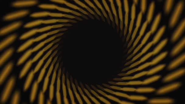 Animation abstraite d'un tunnel rayé noir et jaune hypnotisant sur fond noir. Animation. Animation colorée — Video