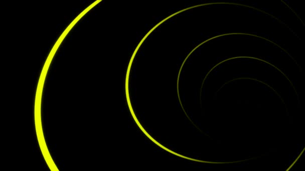 Animation abstraite de filature sans fin ligne néon coloré se déplaçant en spirale sur le fond noir. Animation. Tunnel néon futuriste 