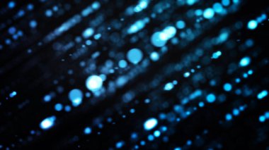 Abstract creative cosmic background with neon glowing rays in motion on black background, seamless loop. Animation. Blue shining rays of small dots and circles.