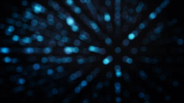Abstract creative cosmic background with neon glowing rays in motion on black background, seamless loop. Animation. Blue shining rays of small dots and circles. — Stok fotoğraf
