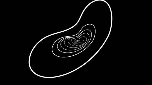 Abstracte beweging van witte ovaal vormige contouren op zwarte achtergrond, naadloze lus. Animatie. Roterende witte figuren die tunnel, monochroom vormen. — Stockvideo