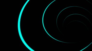 Siyah arka plan üzerinde bir spiral hareket sonsuz dönen renkli neon çizgi soyut animasyon. Animasyon. Fütüristik neon tünel