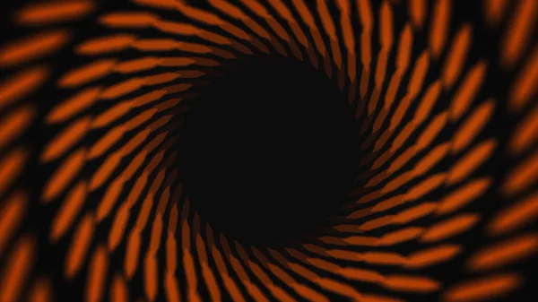 Abstract animation of hypnotizing black and orange striped tunnel on the black background. Animation. Colorful animation