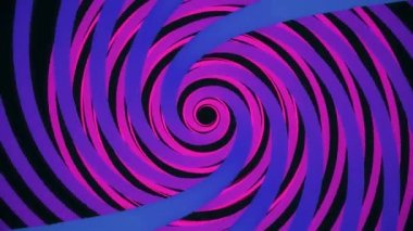 Sonsuz dönen döner spiral, hipnotize etkisi, sorunsuz döngü. Animasyon. Mor ve mavi renklerde soyut parlak sarlak.