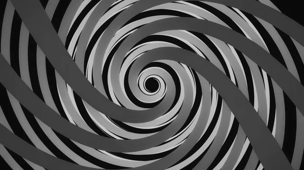 Abstract black and white spiral tunnel spinning, seamless loop. Animation. Endless funnel rotating on black background, monochrome.