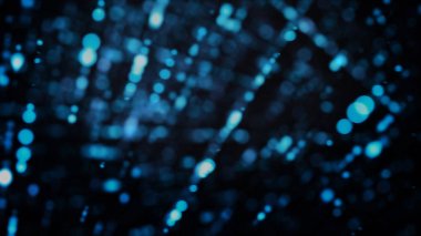 Siyah arka planda dönen küçük noktarenkli satırlar, sorunsuz döngü. Animasyon. Yeşil bokeh bulut iplik ve hareketli.