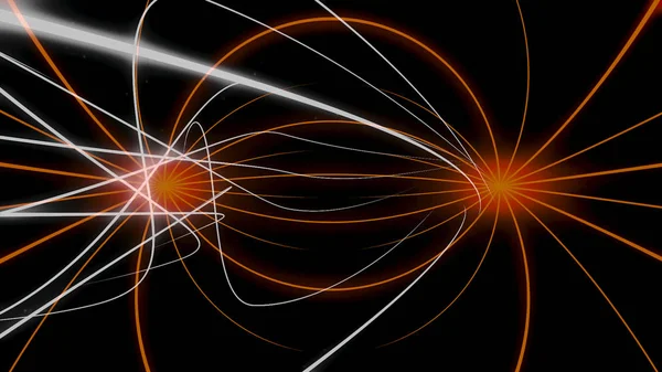 Abstract orange rays flying into the sides near chaotic movement of white narrow lines, seamless loop. Animation. Colorful laser rays flying on black background. — Stock Photo, Image
