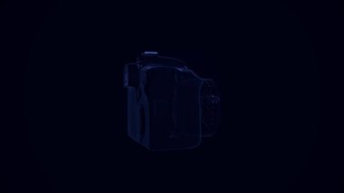 Siyah arka planda yavaşça dönen soyut fotoğraf kamera çerçevesi için kapatın. Animasyon. Şeffaf fotoğraf kamerası iplik ve yakın geliyor, sorunsuz döngü.