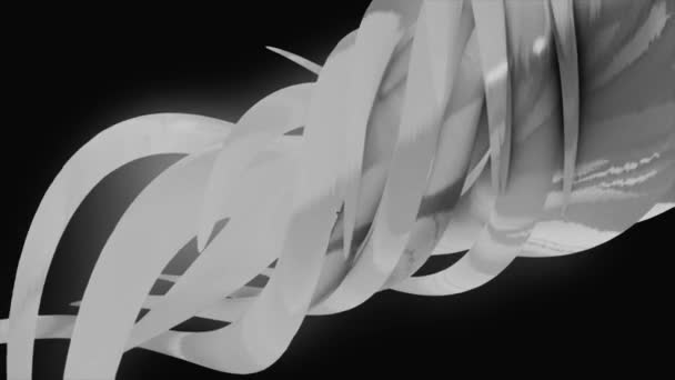 검은 배경, 흑백에 이동 추상 문어 흰색 촉수. 애니메이션. 천천히 비틀어 빛나는 추상 튜브. — 비디오