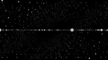 Siyah arka plan, sorunsuz döngü üzerinde birçok mooving hatları 3d beyaz küçük parçacıklar. Animasyon. Uzay galaksisinin güzel bulutu, düzenli hareket çemberleri içinde uçan, tek renkli.