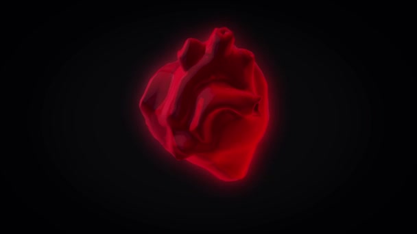 Corazón realista rojo abstracto latiendo y girando aislado sobre fondo negro, lazo sin costuras. Animación. Corazón humano real girando y pulsando, concepto de medicina . — Vídeo de stock