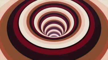 Sonsuz dönen huni, kesintisiz döngü ile soyut arka plan. Animasyon. Yanıp sönen kırmızı, kahverengi ve siyah renklerin çizgili soyut sarparak.