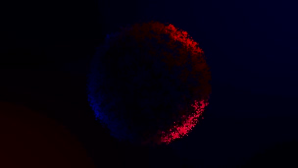 Hermoso anillo rojo y azul de pequeñas partículas aisladas sobre fondo negro. Animado. Círculo colorido giratorio abstracto, lazo sin costura . — Vídeo de stock