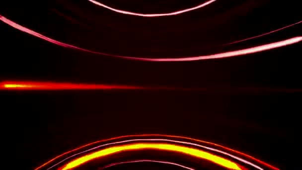 Abstract horizontal orange and golden round lines moving on black background, seamless loop. Animation. Bright shining red and yellow stripes in endless motion. — Stock Video