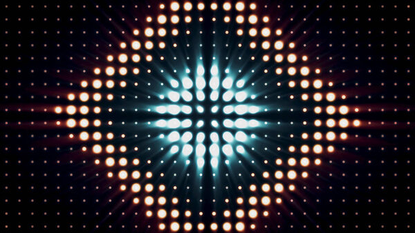 Абстрактная сияющая строба огней, прожекторы фона золотого и синего цветов, бесшовная петля. Анимация. Светящиеся софиты на черном фоне, концепция освещения сцены
.