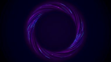 Siyah arka plan üzerinde izole yanıp sönen renkler ile büküm lif soyut parlayan halka. Animasyon. Parlak mor ve mavi renkli daire, sorunsuz döngü.