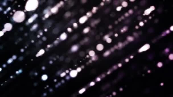 Abstracte animatie stromen van helder glanzende bokeh op zwarte achtergrond. Animatie. Bokeh streams in zwarte ruimte gloed als bewegende Starfall — Stockvideo