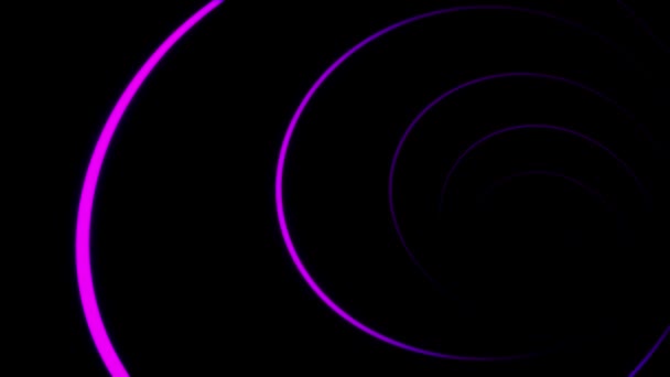 Animazione astratta di linee al neon vorticose su sfondo nero. Animazione. Grafica digitale del tunnel al neon che si torce immergendosi nello spazio nero — Video Stock