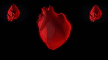 Siyah bir arka planda dönen 3 kırmızı kalpler 3D modelleri renkli soyut animasyon. Animasyon. İnsan anatomisi
