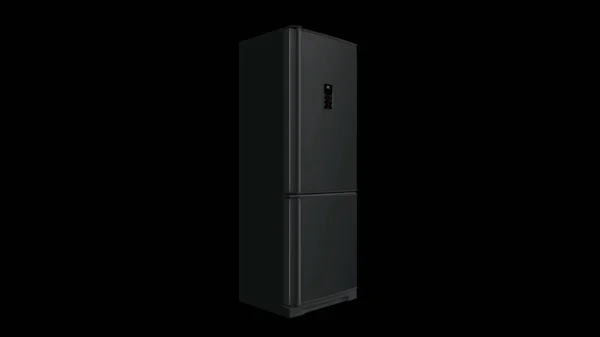 검은 배경에 회전 전자 패널 흰색 현대 냉장고의 추상 3D 모델. 애니메이션. 주방 가전 — 스톡 사진