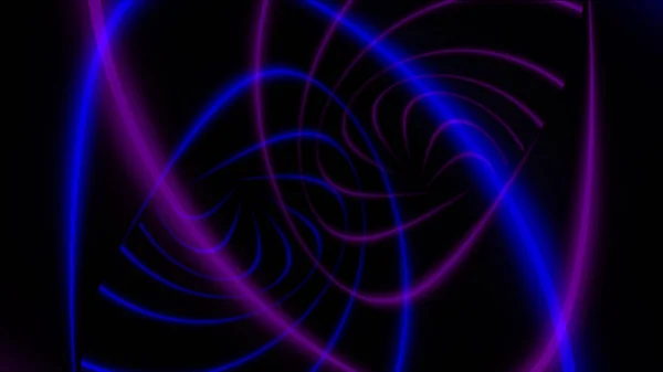 Абстрактная анимация красочных изогнутых неоновых спиралей, мерцающих на тёмном фоне. Анимация. Футуристические абстрактные неоновые линии — стоковое фото