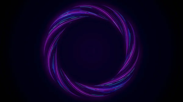 Abstrakcyjny świecący pierścień z włókna skręcania z migające kolory izolowane na czarnym tle. Animacji. Błyszczący fioletowy i niebieski okrąg, bezszwowa pętla. — Zdjęcie stockowe