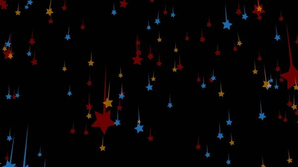 Abstracción colorida de pequeñas estrellas que caen sobre el fondo negro. Animación. Hermosa estrella colorida —  Fotos de Stock