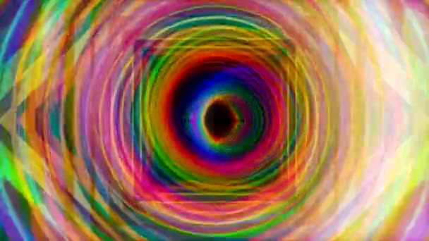 Tunnel hypnotique et beautifful aux couleurs arc-en-ciel sur fond noir, boucle transparente. Animation. tunnel dégradé coloré de cercles et de carrés .