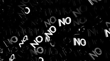 Birçok soyut Neon hiçbir kelime siyah arka planda yavaş akan, inkar kavramı. Animasyon. Beyaz parlak büyük harfler ışık glares, tek renkli ile çapraz hareket.