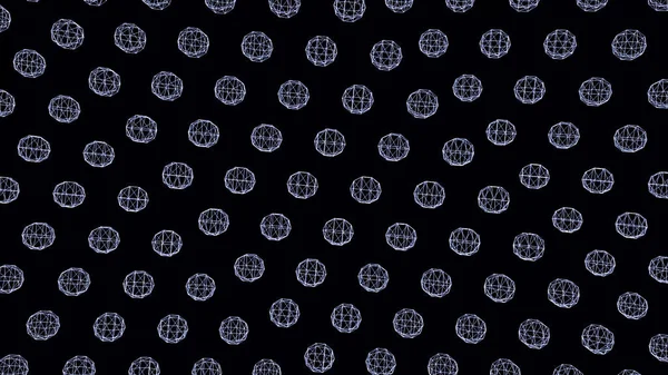 Veel rijen van kleine dodecaëders frames zwaaien op zwarte achtergrond, naadloze lus. Animatie. Transparante geometrische figuren roteren en verplaatsen, monochroom. — Stockfoto