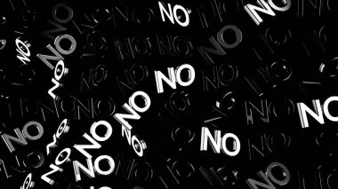 Birçok soyut Neon hiçbir kelime siyah arka planda yavaş akan, inkar kavramı. Animasyon. Beyaz parlak büyük harfler ışık glares, tek renkli ile çapraz hareket.