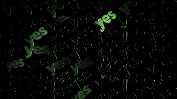 Feux verts forment texte lumineux OUI coulant sur fond noir, concept de décision positive. Animation. Lettres majuscules de style électrique se déplaçant en diagonale, boucle transparente . — Video