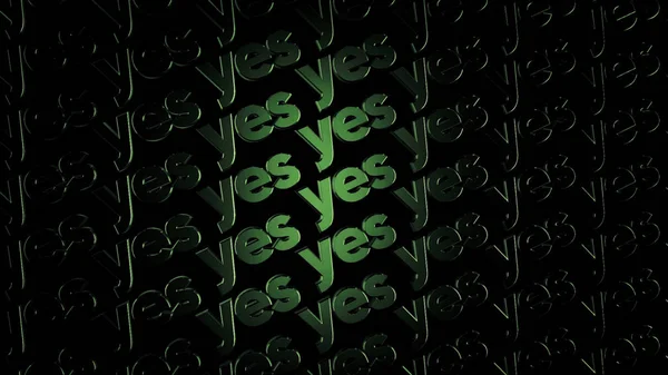Groene lichten vorm lichtgevende tekst Ja stromend op zwarte achtergrond, positief besluit concept. Animatie. Elektrische stijl hoofdletters bewegende diagonaal, naadloze lus. — Stockfoto