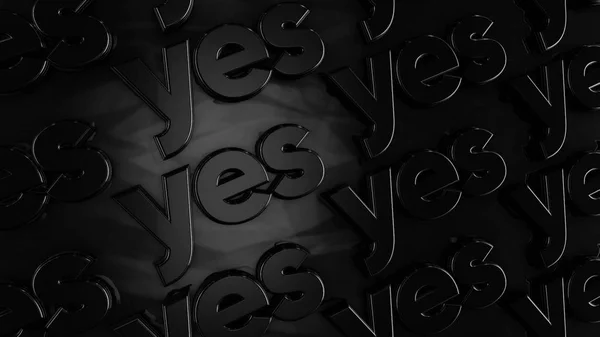 Light glares on the letters of the word YES, positvity concept, monochrome. Animation. Volume rows of capital letters moving diagonally on black background, seamless loop. — Stock Photo, Image