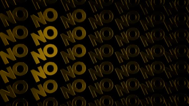 Abstract animation of lots yellow chrome logotypes of word "No" moving on the dark background. Animation. The concept of prohibition — Stock Video