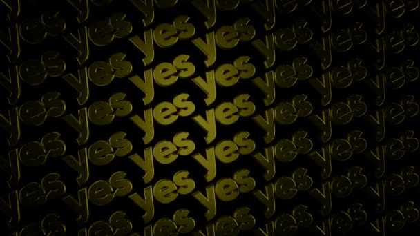 Abstract animation of threedimensional metal logotypes with words "Yes" moving on black background. Animation. Motivation and logos concept. — Stock Video