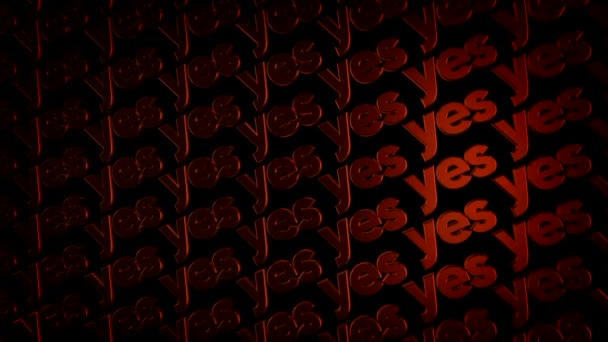 Espacio abstracto lleno de logotipos metálicos tridimensionales con palabras "Sí" moviéndose sobre fondo negro. Animación. Concepto de motivación y logotipos . — Vídeo de stock