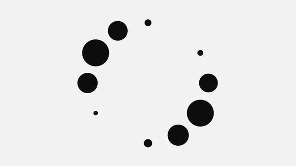 Abstracte zwarte stippen op witte achtergrond bewegen in cirkel. Animatie. Abstracte achtergrond van het laden van zwarte stippen pulserende in cirkelvormige beweging — Stockfoto