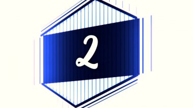 Geniş mavi çizgili elmas şekilli gümüş tahtada 10'dan 1'e geri sayım. Animaion, ne zaman? Beyaz arka plan üzerindeki soyut panelde sayıları değiştirme.