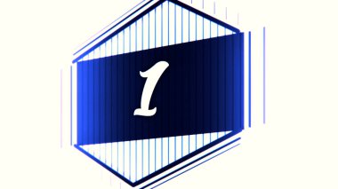 Geniş mavi çizgili elmas şekilli gümüş tahtada 10'dan 1'e geri sayım. Animaion, ne zaman? Beyaz arka plan üzerindeki soyut panelde sayıları değiştirme.