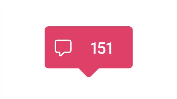 Modern kommentar rosa ikon med ökande antal på vit bakgrund, berömmelse och marknadsföring koncept. Animation. Ett tecken på att symbolisera sympati med sociala nätverk, sociala medier. — Stockvideo