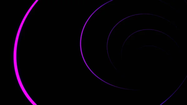 Абстрактная анимация кружащихся неоновых линий на черном фоне. Анимация. Цифровая графика скручивания неонового туннеля, погружающегося в черное пространство — стоковое фото
