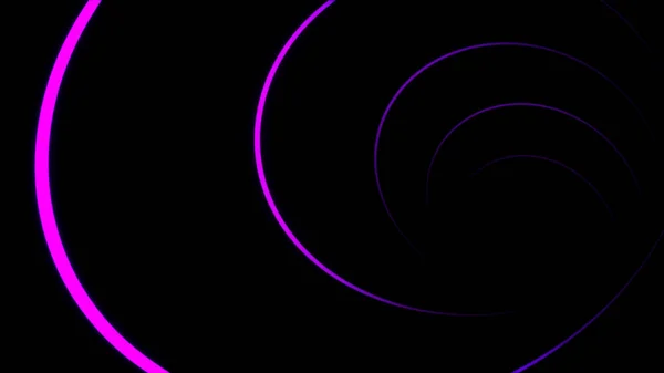 Абстрактная анимация кружащихся неоновых линий на черном фоне. Анимация. Цифровая графика скручивания неонового туннеля, погружающегося в черное пространство — стоковое фото