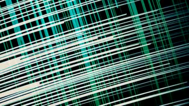 Abstract green and white crossing rays moving on black background, seamless loop. Animation. Colorful rays flowing backwards fast and then disappear. — Stock Video
