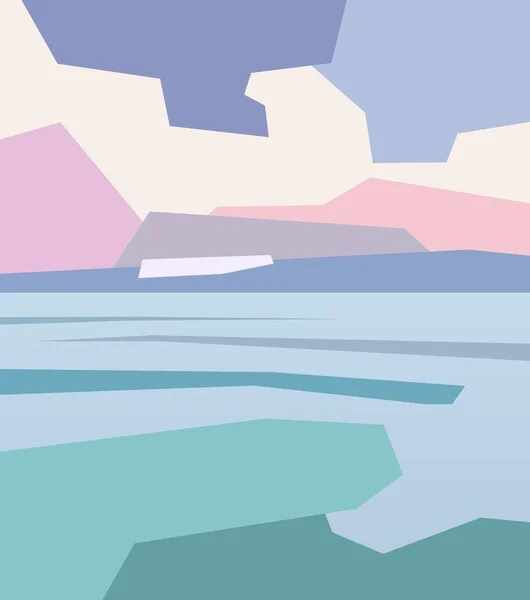 Abstrakte minimalistische Landschaft mit bewölktem Himmel und Meer. Schöne Cartoon-Landschaft der Natur im Sommer — Stockfoto