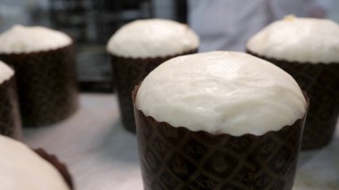 Lezzetli paskalya pastaları fırında pişiriliyor, mutlu paskalya konsepti. Stok görüntüleri. Kuru üzümlü hamur işi, Ortodoks bayramı konsepti..